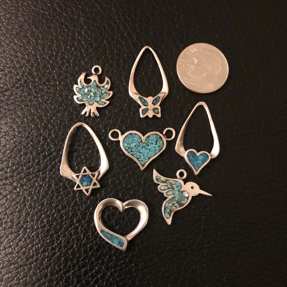 Lot of sterling silver Mexican turquoise pendants